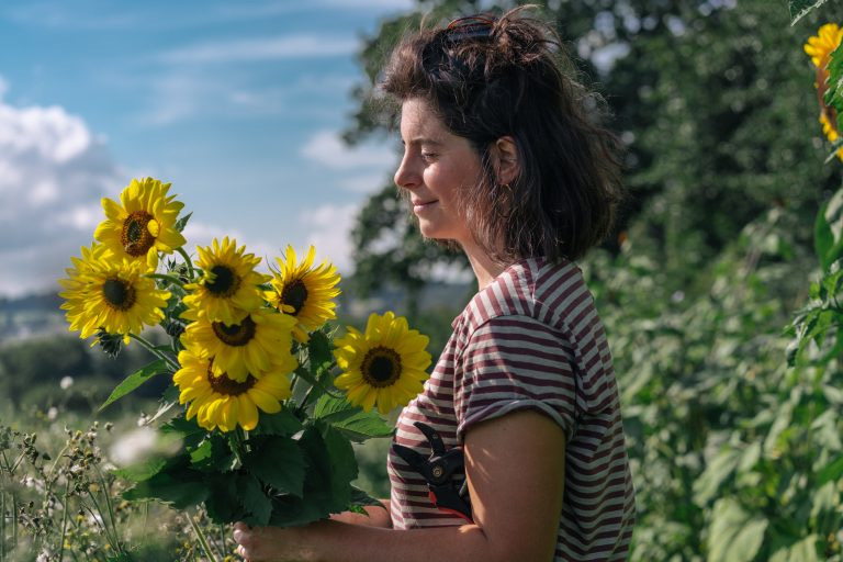 El with an armful of sunflowers at Over the Hedge